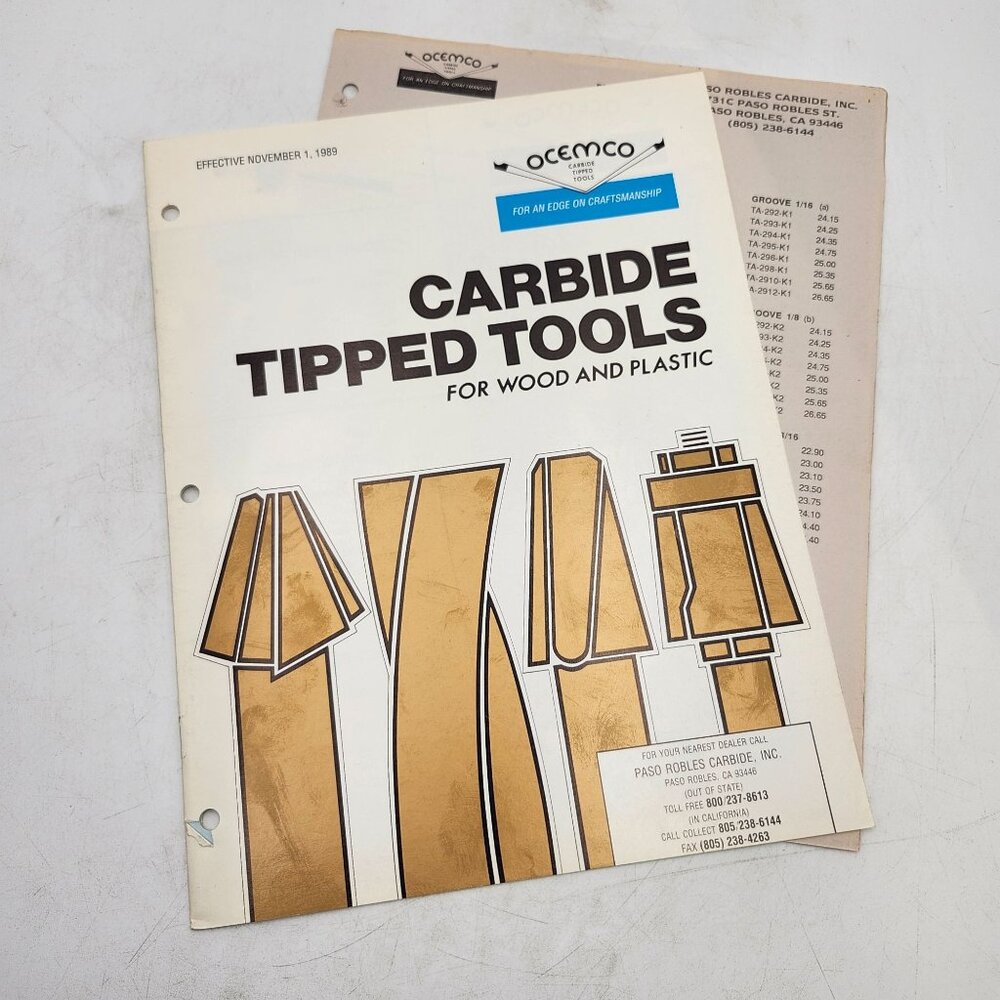 Ocemco Carbide Tipped Tools Catalog No1189 Wood Plastic Paso Robles Carbide